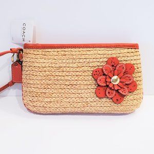 NWT Coach Straw Clutch w/Leather Floral Design